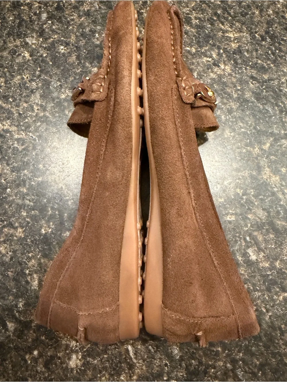 Coach Brown Suede Loafers with Gold Hardware